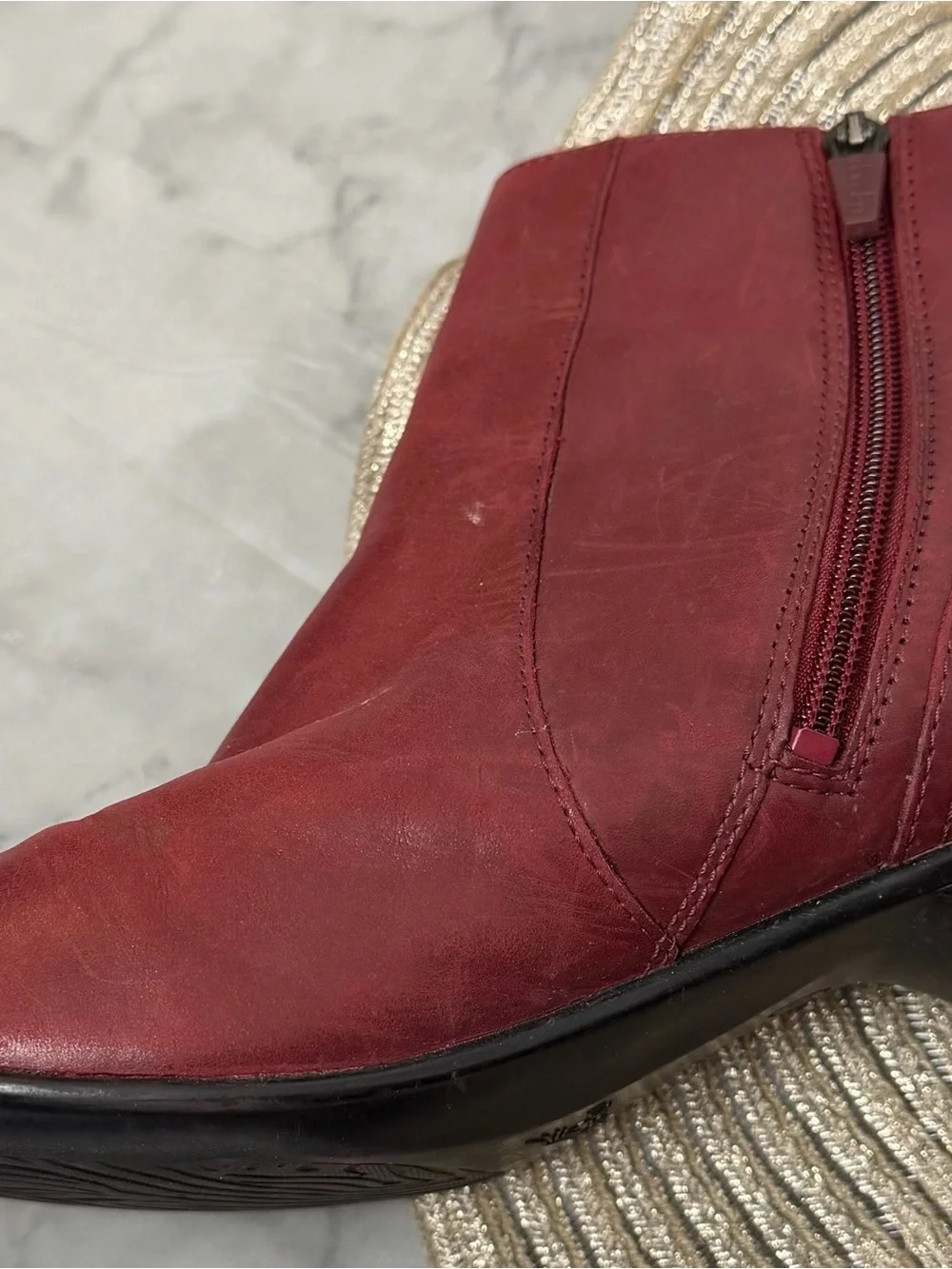 Dansko Dark Cherry Red Leather Ankle Booties Buckle Heeled Comfort Boots EU 40